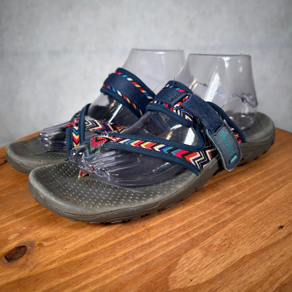 Skechers Outdoor Lifestyle Sandals Womens 9 Navy Blue Good Strappy Chevron 48228